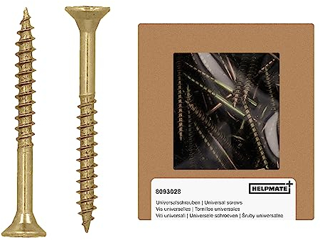 HELPMATE - Vis universelles tête fraisée 4x40 passivées jaune - 225 vis à bois avec entraînement en T et filetage partiel - Boulons pour panneaux de particules pour l'intérieur & l'extérieur protégé