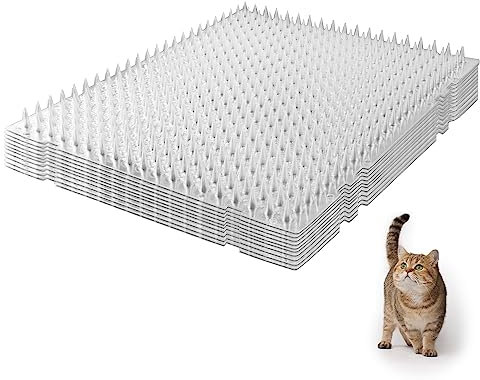 SAVITA 12pcs Cat Scat Spike Mat, 16x13inch Indoor Scat Mat with Stickers and Tapes, Pet Deterrent Training Mats for Cat Dog Indoor Outdoor Supplies
