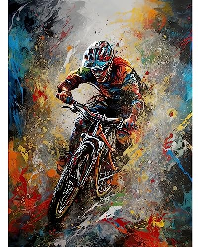 Artery8 Mountain Biker Paint Splat Action Shot Portrait Unframed Wall Art Print Poster Home Decor Premium