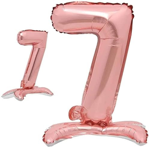 Stehende Luftballons * Zahlen 0 bis 9 * in Gold + Silber + Rosegold | 86cm groß; kein Helium nötig | Stehballons Geburtstag Deko Zahl Party Kindergeburtstag Partydeko, Farbe: Zahl 7 Rosegold