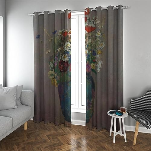 GaNkas Cortinas Opacas para la Sala de Estar Odilon Redon Vase Decoración Cortinas Cortinas Oscurecedoras Térmicas Paneles de Cortina con Grommet B140xH160