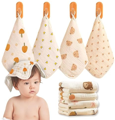 Caiery 8pcs Baby Musselin Waschlappen, Baby Badetücher/Weiche Neugeborene Baby Gesichtstücher, Mehrzweck-natürliche Baumwolle Baby Wipes 30cm*30cm