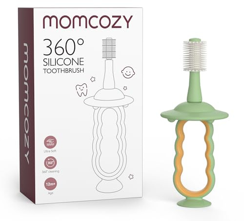 Momcozy Baby Zahnbürste, Kleinkind Zahnbürste 1-2, Säuglingszahnbürste 6 bis 12 Monate und älter, Mundreiniger, Baby Zungenreiniger, Grün