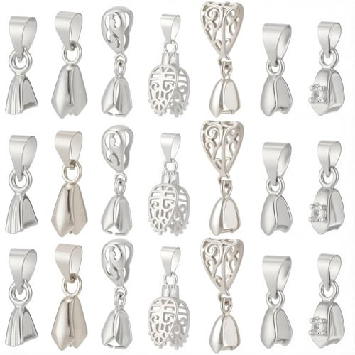 SUNNYCLUE 1 Box 35 Stück Quetschbügel Silberne Messing Klemmverschlussbügel Filigrane Eispickel Klemmbügelhaken Mit Aufhängeösen Großer Anhänger Perlenverbinder Strass Schnappbügelhaken Für Schmuckver