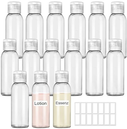 REJOECE 15 Pièces Flacon Voyage, 50ml Kit Voyage Avion, Bouteilles de Voyage, Flacon Vide Voyage, Petit Flacon Transparent Voyage pour Shampooings Revitalisants Lotions