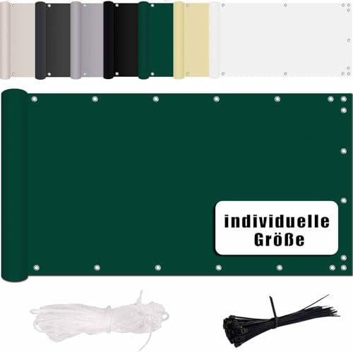 MENGH Balkon Sichtschutz Ohne Bohren Wind-und UV-Schutz, 160g/m², Mit Montagezubehör, 100% Polyester, für Balkon geländer,Terrasse & Garten - Grün 90x300cm