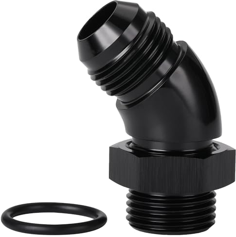 Podavelle 10AN Außengewinde auf 10AN -10 ORB O-Ring Boss 45 Grad Volldurchfluss-Adapter, Aluminium, Schwarz