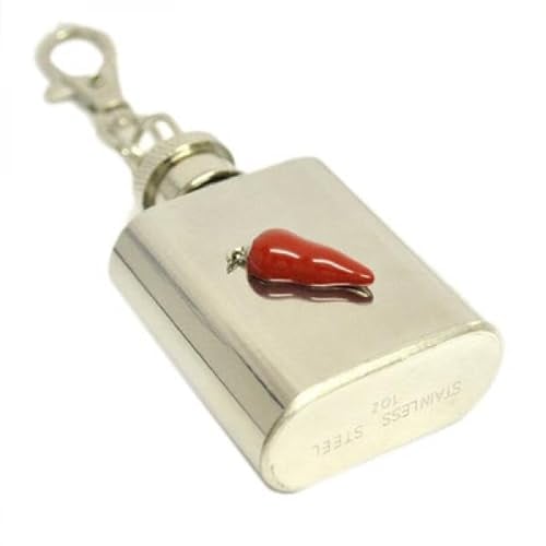 Red Chilli Pepper Design 1oz Keyring Hip Flask Presented in a Box