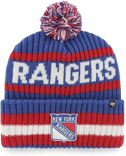 47 NHL Mütze für Erwachsene, Team-Farbe, offizielles Lizenzprodukt, Bering, Sport, Strickmütze mit Bommel, für kaltes Wetter, New York Rangers, Blau, New York Rangers - Blau, Einheitsgr��e