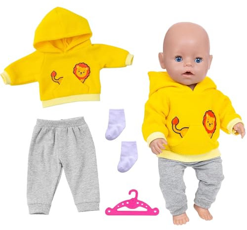 Varkage Puppenkleidung 36-43 cm, Kleidung Outfits für Baby Puppen, 1 Animal Element Kapuzensweatshirt+ 1 Graue Hose + 1 Paar Socken +1 Hänger für Kinder