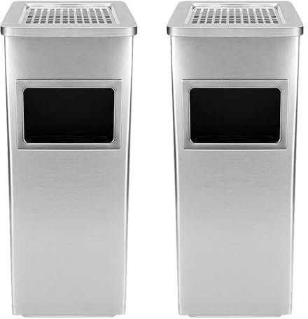 Déchet Extérieur Ecole Unité Bureau Restaurant Hôpital -Poubelle à Cendrier d'Hôtel Poubelle de Recyclage Ordure24*24 * 60 cm 35L-Argent (2 PC)