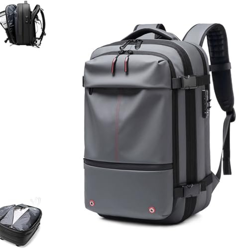 FAFAKO Backpack, Air Seal Travel Pack with Secure ＆ Water Resistant, 60L Expandable Easy Vac Travel Bag, Waterproof, Travel Backpack for Men(Gray,Manual Press)