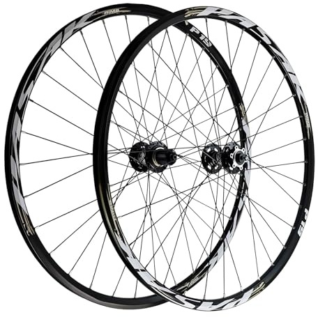 LYYCX AuroraXQ Mountainbike Laufradsatz 26/27.5/29 Zoll, Doppelwand Legierung Scheibenbremse MTB Räder, 32H Edelstahlsprecher Fahrradräder HG Hub 7-12 Geschwindigkeit(Schwarz,27,5 Zoll)