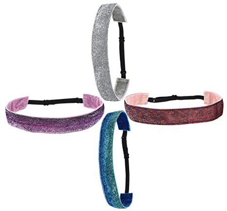 CORHAD Kinder Sportstirnband 4 Stück mit Pailletten Elastisch Rutschfest Atmungsaktiv Strapazierfähig Einheitsgröße für Yoga Laufen Fußball Tennis Fitness