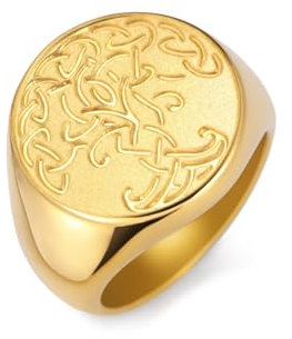 Amaxer Yggdrasil Baum des Lebens Siegelring für Männer Familie Baum des Lebens Schutz Amulett Ringe aus Edelstahl (Gold, 21mm)