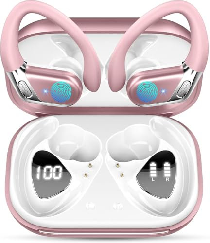 chalvh Auriculares Deportivos Bluetooth 5.4 HiFi Estéreo, Auriculares Inalámbricos 50H CVC 8.0 Cancelación de Ruido, Carga Rápida USB-C IP7 Impermeable para Correr, Gimnasio, Correr (Rosa)