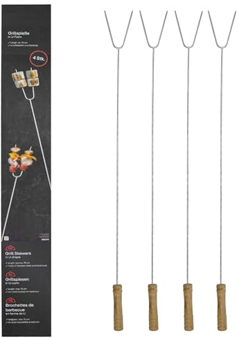 Spetebo Edelstahl Grillspieß 75 cm U-Form mit Holzgriff - 4er Set - Camping Lagerfeuer Spieß lang mit Griff - Grill Grillgabel Feuergabel Spieß für Marshmallow Würstchen BBQ mit Doppelspitze