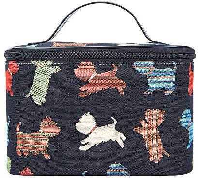 Signare Tapestry Toiletry Bag Makeup Vanity Bag for Women with Animal and Pet Designs (Playful Puppy; Toil-Puppy)