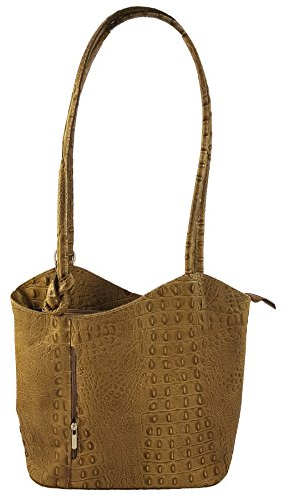 Freyday 2 in 1 Handtasche Rucksack Henkeltasche aus Echtleder in versch. Designs HR03 (Kroko Taupe)