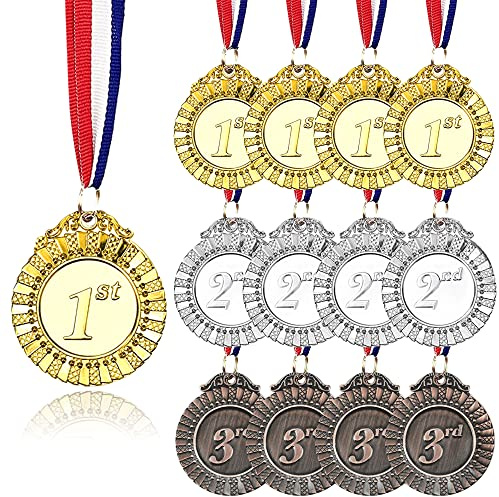 12 Stück Metallsieger Gold Silber Bronze Award Medaillen mit rot-weiß-blauem Halsband 5,1 cm von MOMOONNON