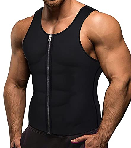 Memoryee Herren Neopren Sauna Weste Body Shaperwear Schwitzweste Taille Trainer Fitness Korsett Reißverschluss Tank Top/Black/L