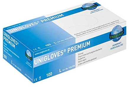 Vinyl- Einmalhandschuhe Box 100 Stück Unigloves ungepudert (XL)