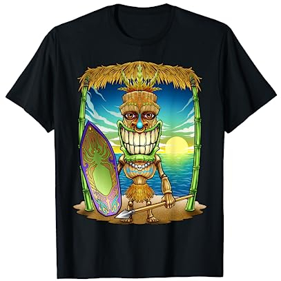 Tiki Head Geschenk Surfer Surfboard Strand Hawaii Hut Tribal T-Shirt
