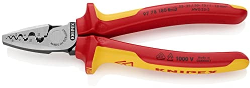 Knipex Crimping Pliers for wire ferrules insulated with multi-component grips, VDE-tested 180 mm (self-service card/blister) 97 78 180 SB