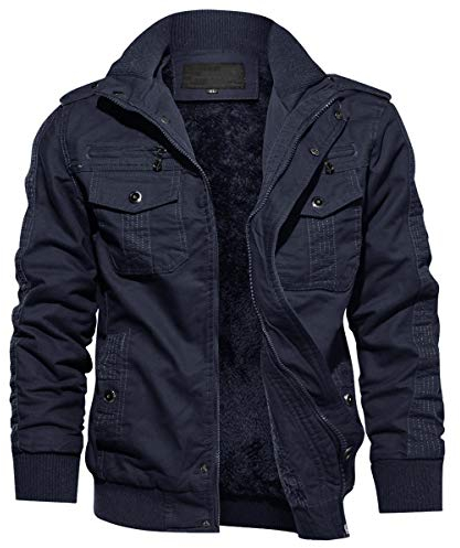 KEFITEVD Veste de Travail en Polaire d'hiver pour Hommes Vestes avec Doublure Cargo de Combat Manteaux d'armée,Bleu Marine,XL