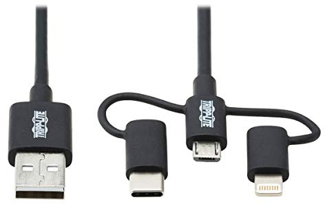 Eaton Tripp Lite M101‑006‑LMC‑BK – 3‑in‑1 USB Charging Cable Serie – USB‑A to Lightning/Micro‑B/USB‑C, 480 Mbps Sync & Fast Charging, Reversible Connectors, 6 ft Flexible Design, Black (B088SQW1RZ)