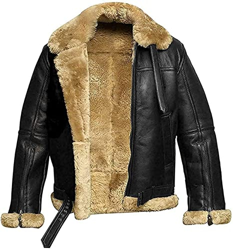 HiFacon Aviator RAF B3 Herren-Bomberjacke aus Lammfell, fliegend, Schwarz - Echtleder, M