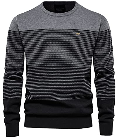 BeerMmay Herren Pullover Herren gestreifter Kontrast Pullover Herren schmaler Rundhals gestreifter Pullover Herren Pullover Casual Top