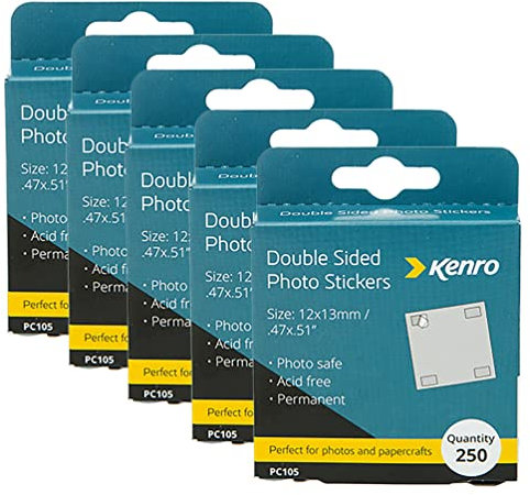 Kenro Box of 5 Double Sided Photo Stickers (5X 250) - Double Sided Stickers for Sticking Photographs into Your Photo Album Scrapbook. Scrapbook Stickers for Scrapbooking Paper Crafts - PC105.