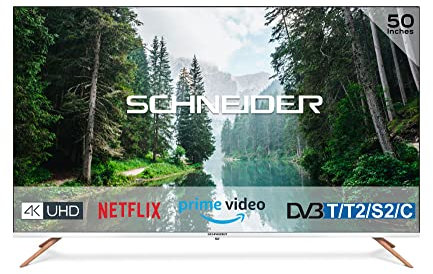 SCHNEIDER - SC50S1FJORD - Smart TV 4K UHD Blanc - 127 cm - Netflix - Prime Vidéo - 3 HDMI - 2 USB - Ecran sans Bord - Pied Effet Bois