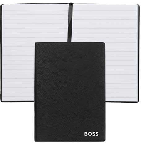 Hugo Boss Essential Storyline Notizbuch A6 Schwarz – 80 Seiten, Kunstleder, kompakter Stil, HNM121AL