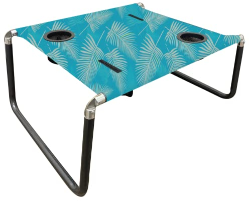 Neso Portable Beach Table with Cup Holders, Cell Phone Pockets, Lightweight for Picnics and Parks (Aqua Fronds)