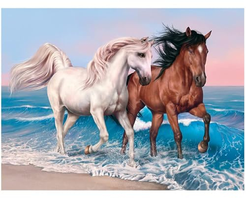 Diamant Painting Square Diamond Bilder Groß Pferde 50x40cm DIY 5D Diamond Painting Bilder Quadratisch Malen nach Zahlen Erwachsene Basteln nach Zahlen Painting by Numbers Home Wand Küche Decor