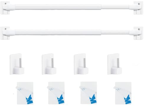 2Stück Vitragestangen mit Selbstklebehaken für Fenster Küche DIY-Projekte Ausziehbar Vitragestangen 80-130CM Weiß
