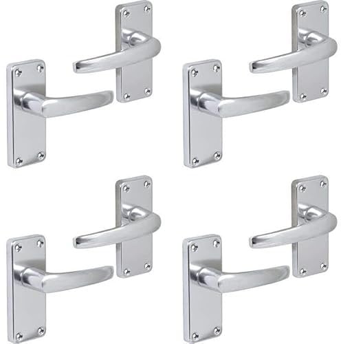Designer Levers - Italian Style Straight Lever Door Handles - Polished Aluminium - 4 Pairs - Latch Door Handle - Interior/Exterior Use - Short Latch