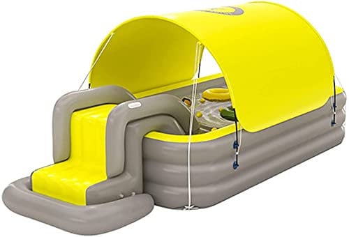 Aire Jeux Aquatique Gonflable Cadeau Jouet en Plein Air Pataugeoire Jardin avec Jouets et Toboggan Piscine Gonflable pour Enfants 2 à 6 Ans,Yellow-2.6M