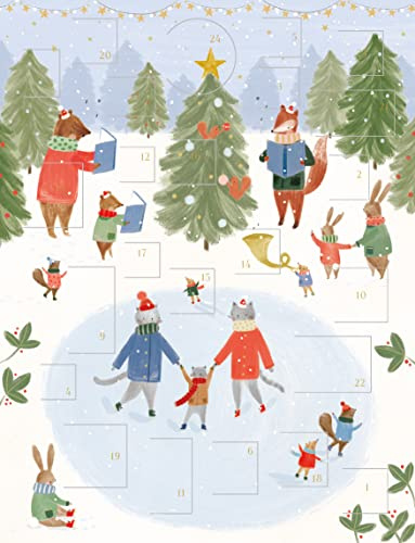 Traditional Skating Animals A4 Advent Calendar - 24 Door Wood Wildlife Design