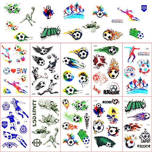 Fußball Tattoo 10 Blätter,Tattoo Kinder,Fußball Sticker Tattoo,Temporäre Tattoos für Jungen, Tattoo Kindergeburtstag Mitgebsel Fußball Party