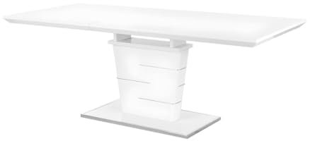 Vente-unique - Table à Manger Extensible AMELLE - 6 à 8 Personnes - MDF Laqué Blanc