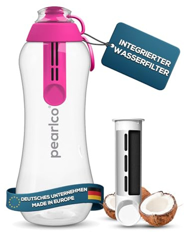 perlopur Trinkflasche 'Soft' mit Filter 0,7 Liter (pink) BPA-frei! | Einfache Handhabung: Wassern filtern durch leichten Druck auf die Flasche, filtert viele Schadstoffe, für Sport, im Büro…