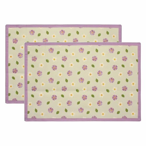THUN, Set 2 Tovagliette in 100% Cotone, Decorate con Motivi Floreali, Linea Florianne, Idea Regalo, 45x30 cm