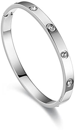 cutepul Bracelet d'amitié en acier inoxydable avec oxyde de zirconium rempli d'or et d'argent pour femme adolescente fille fête des mères Saint-Valentin mariage couple cadeau anniversaire, 6.7inch