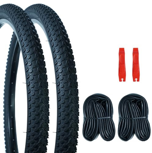 Mountainbike-Reifen-Ersatz-Kits mit 26 x 2,1 Zoll (66 x 5,4 cm), 2 Fahrradschläuche (mit Pannendichtung) und 2 Reifenheber, Fahrradreifen mit Profilpannenschutz für den Einsatz auf der Straße oder im