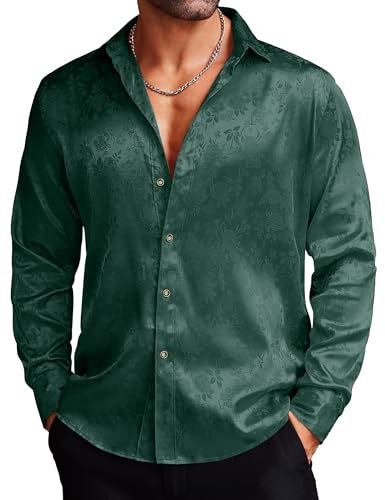 COOFANDY Chemise boutonnée à manches longues pour homme Motif cachemire floral Rose, Vert, S