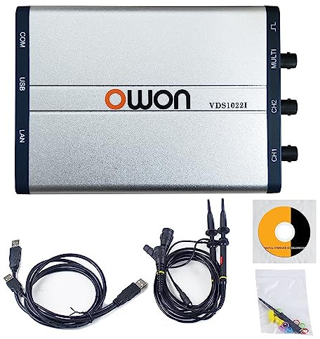 OWON VDS1022i USB Oscilloscope Suit for PC, 2+1 (multi) channels Handheld Portable Oscilloscope, Virtual oscilloscope 25MHz Bandwidth, oscilloscope for DIY, Automotive Oscilloscope
