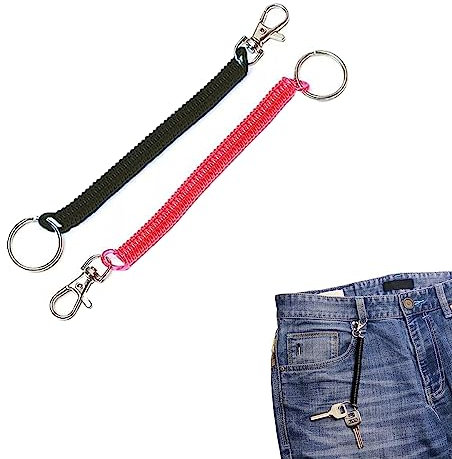 OBYJCA Spiral Keyring Spiral Keychain, 2 Pcs Stretchy Spiral Keyring 2 Colors Stretchy Keyring With Clip Colourful Plastic Keychain Spring Key Holder Extending Retractable for School, Work(Red Black)